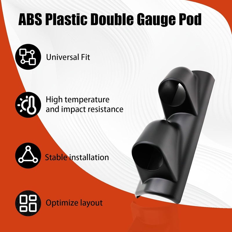 YOMIRACING Universal Black ABS Plastic Double Gauge Pod Holder – Fits Most Car or Truck – 2" 52mm Gauge Cluster - Image 3
